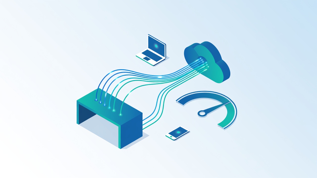 Business internet connectivity with fibre optic lines connecting devices to the cloud